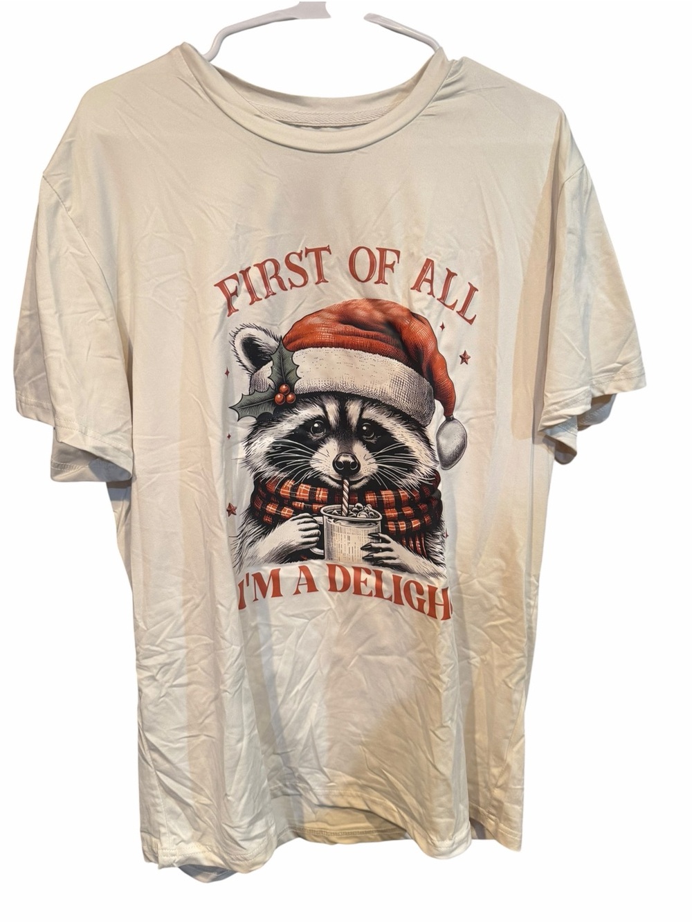Cream Holiday Raccoon Graphic Tee - Unbranded